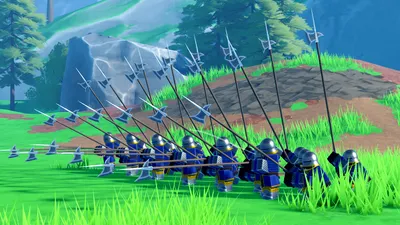 A formation of halberdiers marching in tight order, official game render.