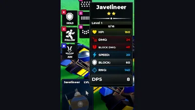 Javelineer unit stat card from the developer's sneak peek with stats including RNG 140 and DPS 8.